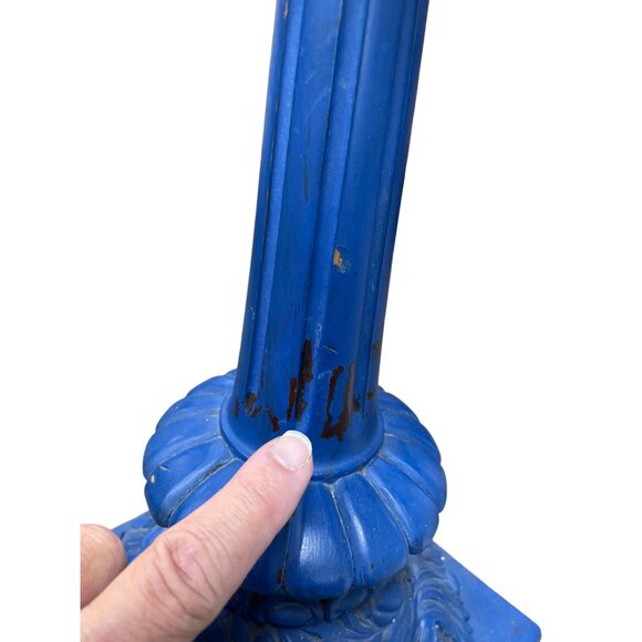 Vintage Blue ornate Handmade Carved floral Wooden Candle Holder19.5"x8" SKU 9387 - Picture 15 of 16